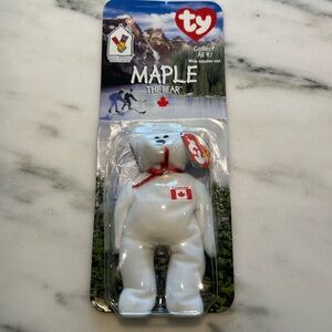 Ty Maple Bear Plush with Red Ribbon and Flag